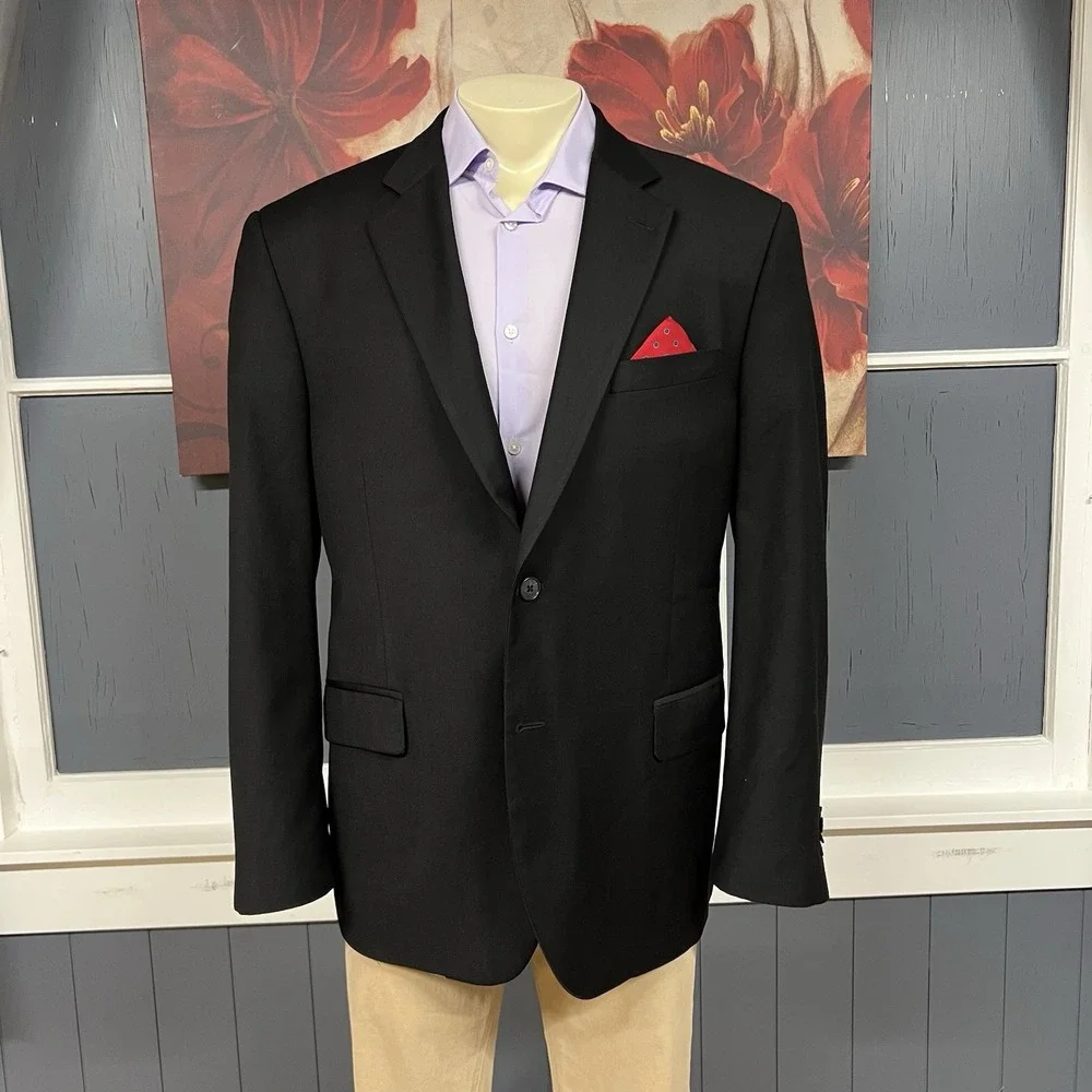 Peter Millar (Actual Size 44R) Wool Mens Blazer Jacket Sport Coat Black